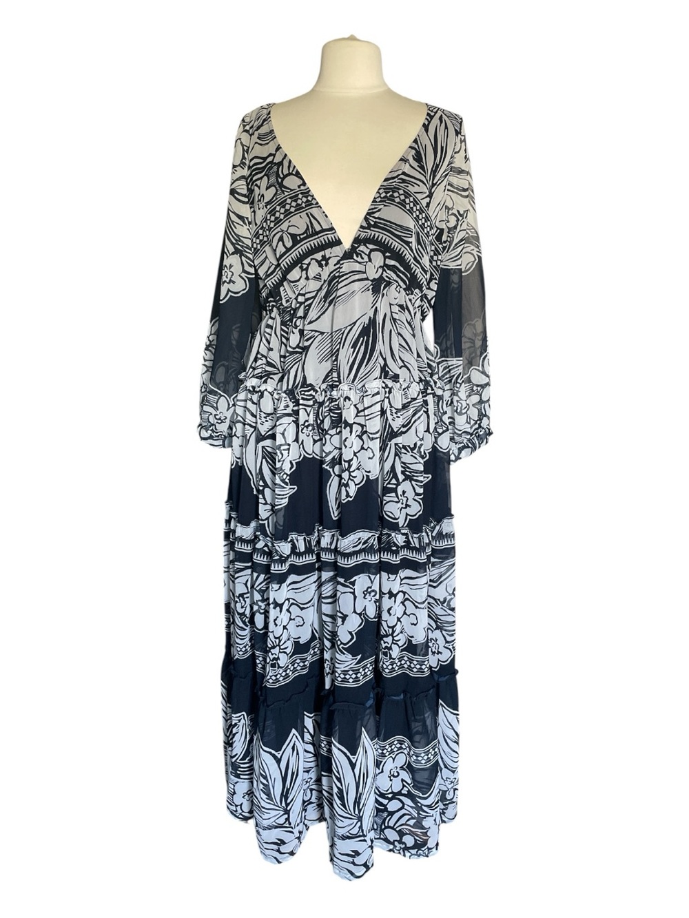 Vineet Bahl Tiered Long Sleeve Maxi Dress Pink Paisley Size Large